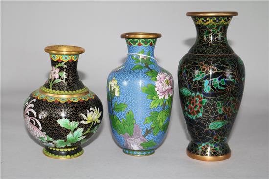 3 cloisonne vases